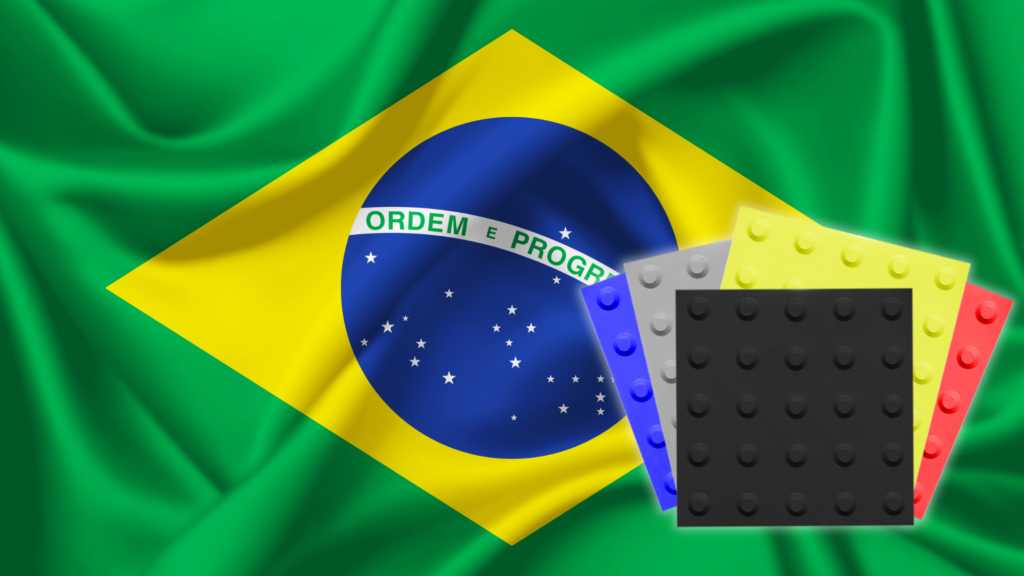 Bandeira do brasil e pisos tateis coloridos na frente